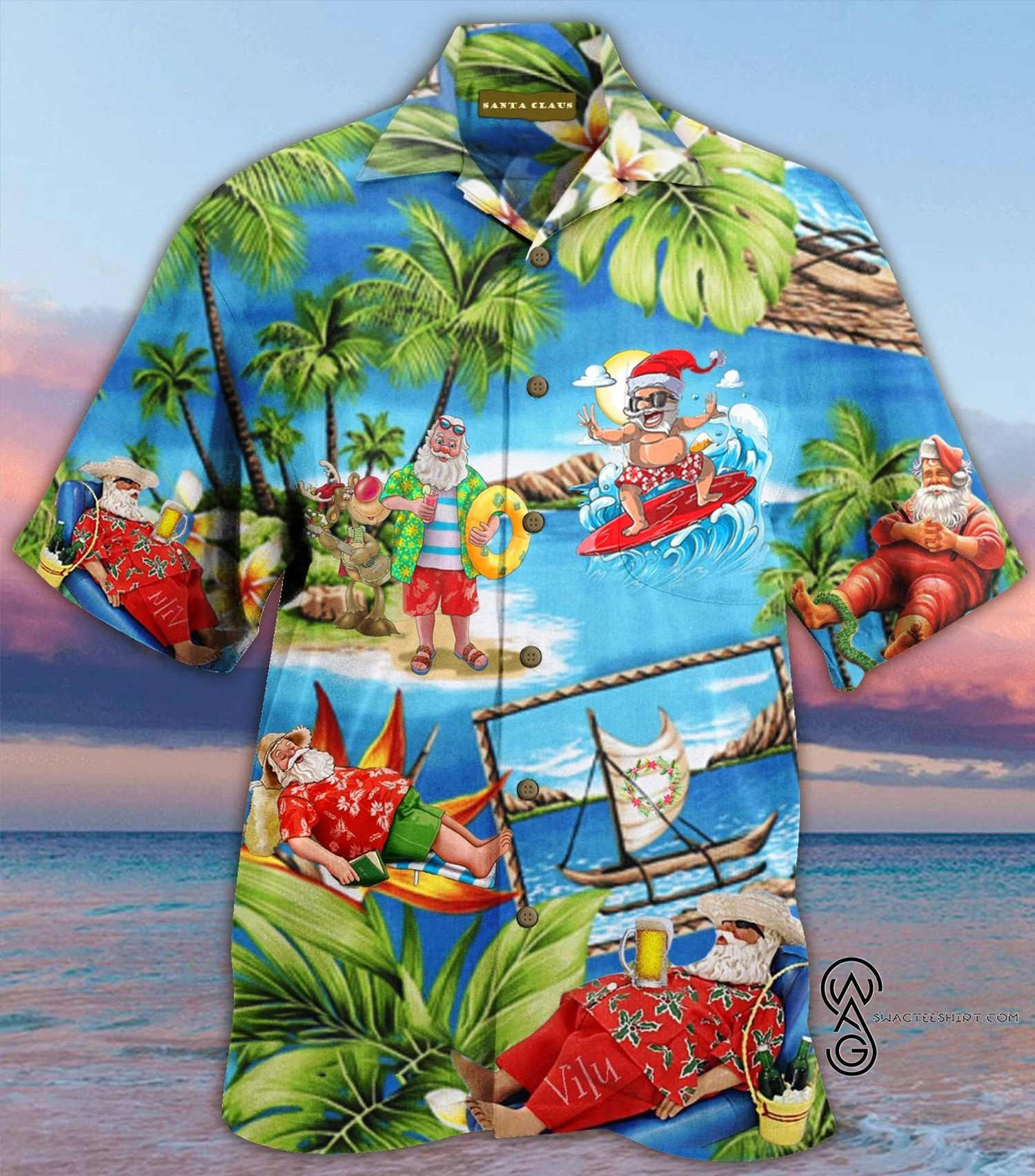 [Top Trending] Santa Shark Sits On Rockets And Brings Gifts To Ocean Christmas Hawaiian Aloha Shirts